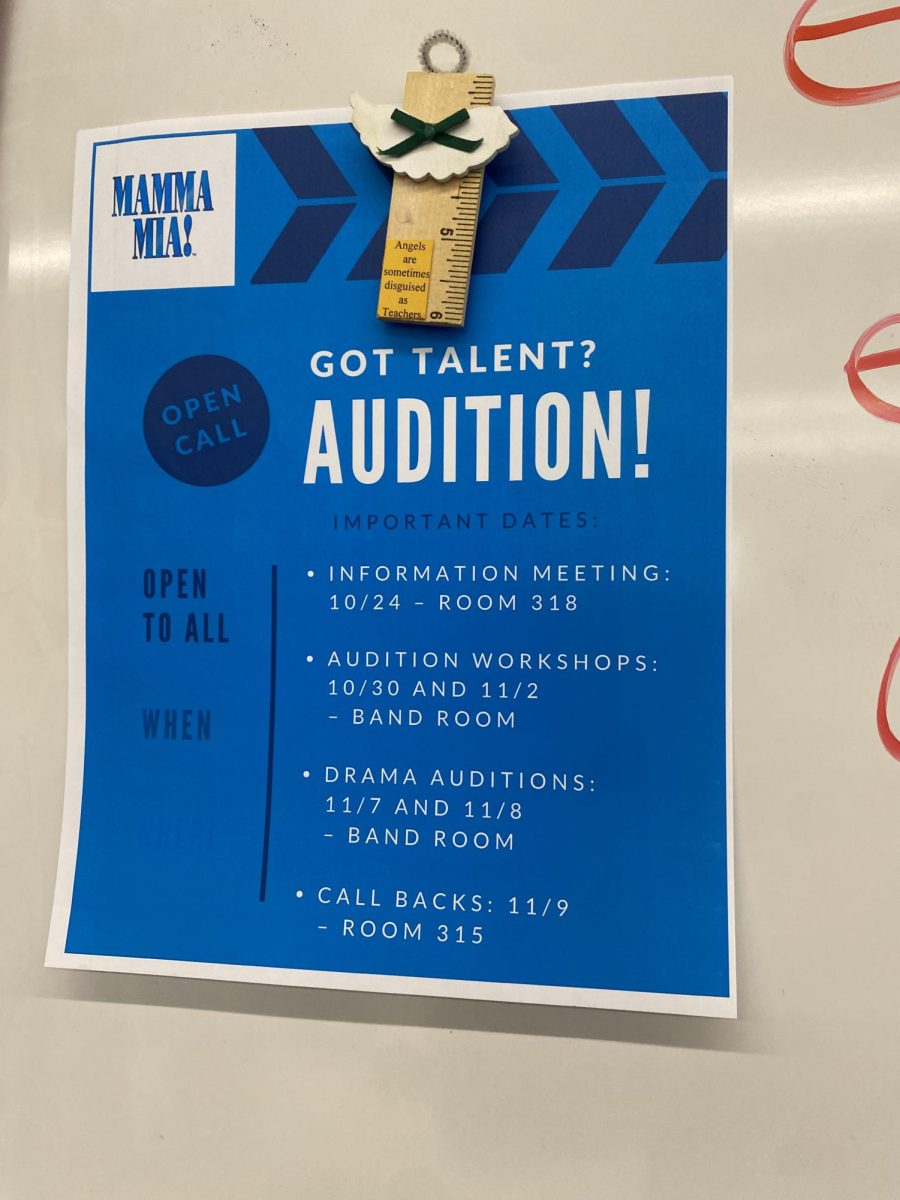 Drama club posts information on how to audition for this years musical. The club has decided to put on the hit musical, Mamma Mia. (Photo by Kelly Egan)