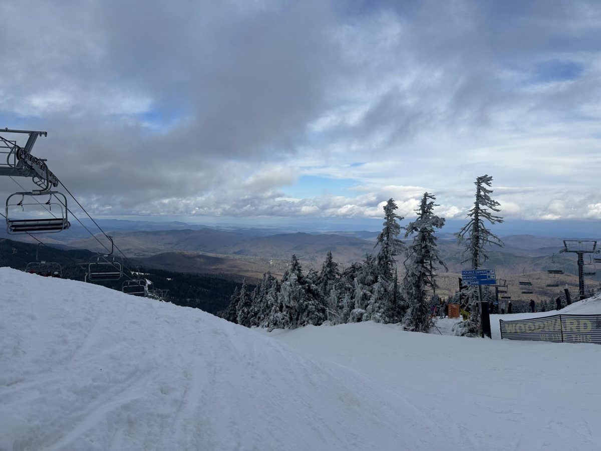 The sky becomes overcast as the day progresses on the second opening weekend at Killington Mountain.