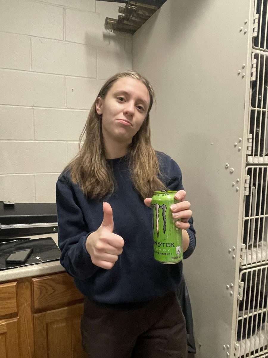 Katelin Blomgren sips on her monster knowing that her A Period class will be fired up. 