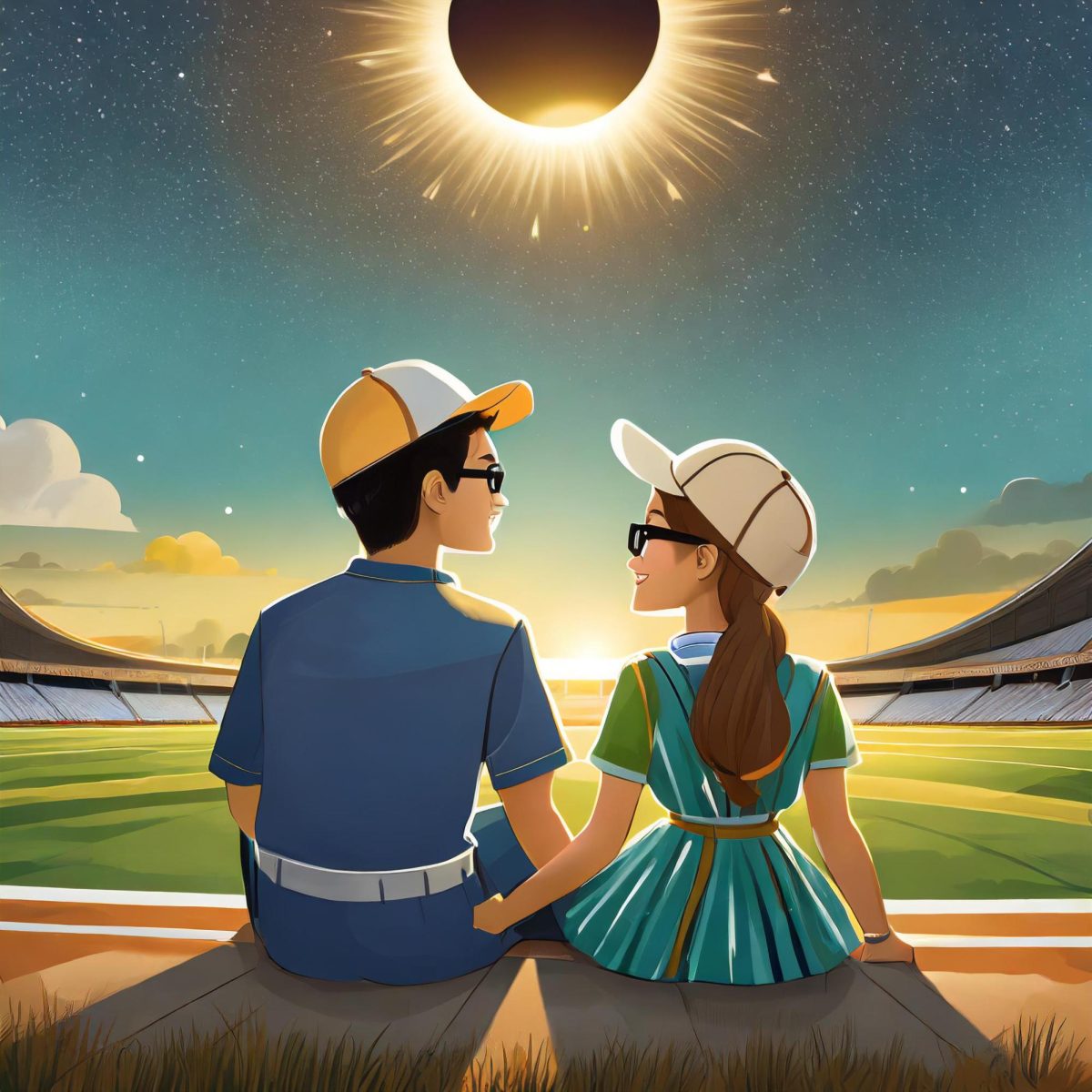Friends sit together to watch the Solar Eclipse to make the memories that last a lifetime. 
(Image created by Firefly Adobe by Kelsey Sweet)
