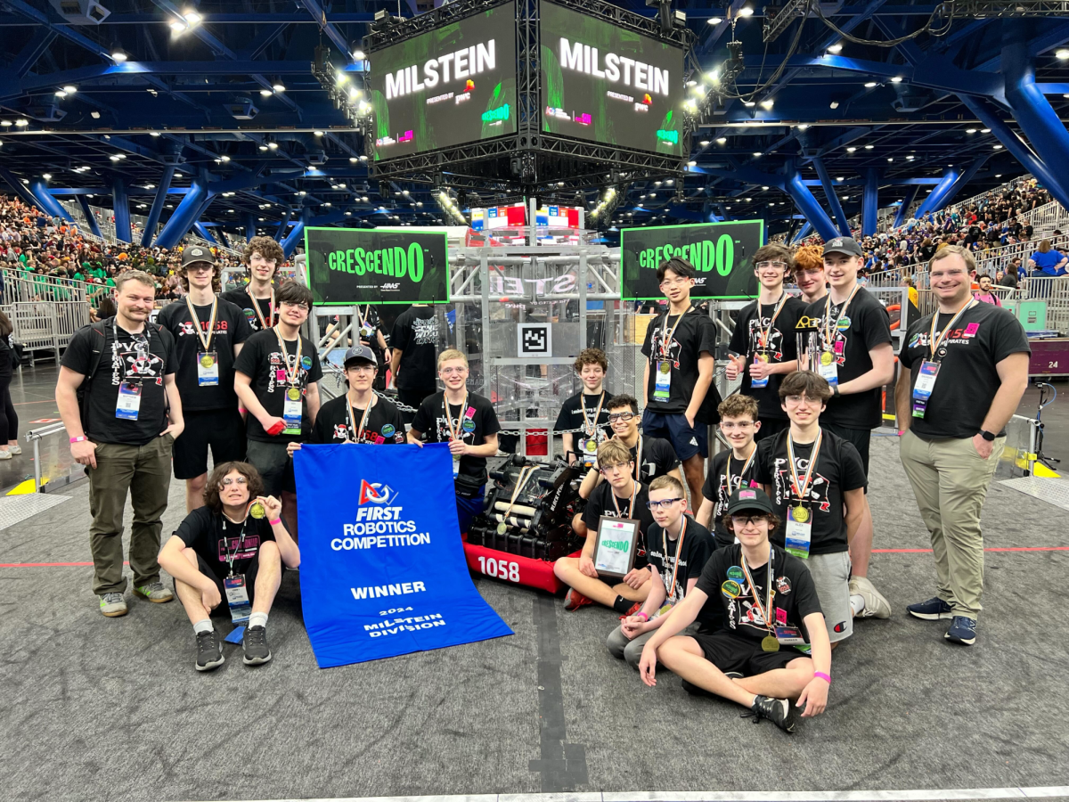 The PVC Pirates stand triumphantly on the Milstein field at the 2024 FRC World Championships.