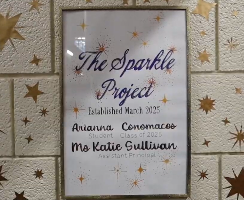 The sign that marks the closet encasing the "Sparkle Project". 
