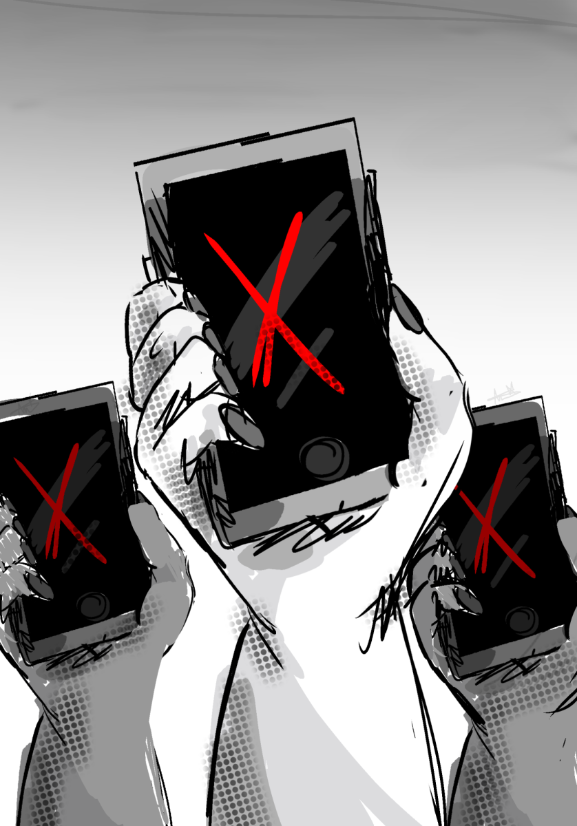 Phones will no longer be aloud to in the school throughout the entire school day. Graphic designed by: Ava Christian.