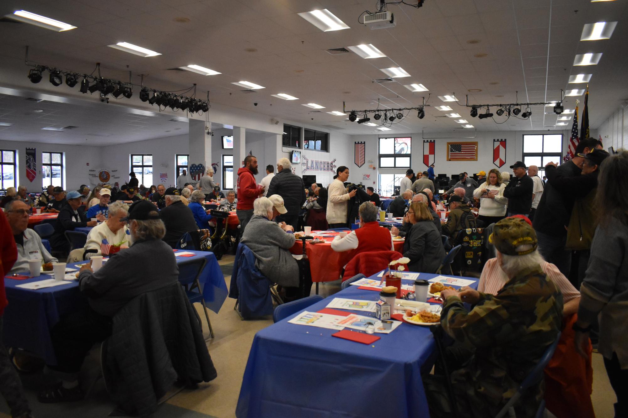 Veterans gather for the annual Veterans Breakfast hosted by House 4 assistant principal Katie Sullivan and her Pay it Forward students. Each year this event provides a warm and welcoming environment filled with storytelling and gratitude.