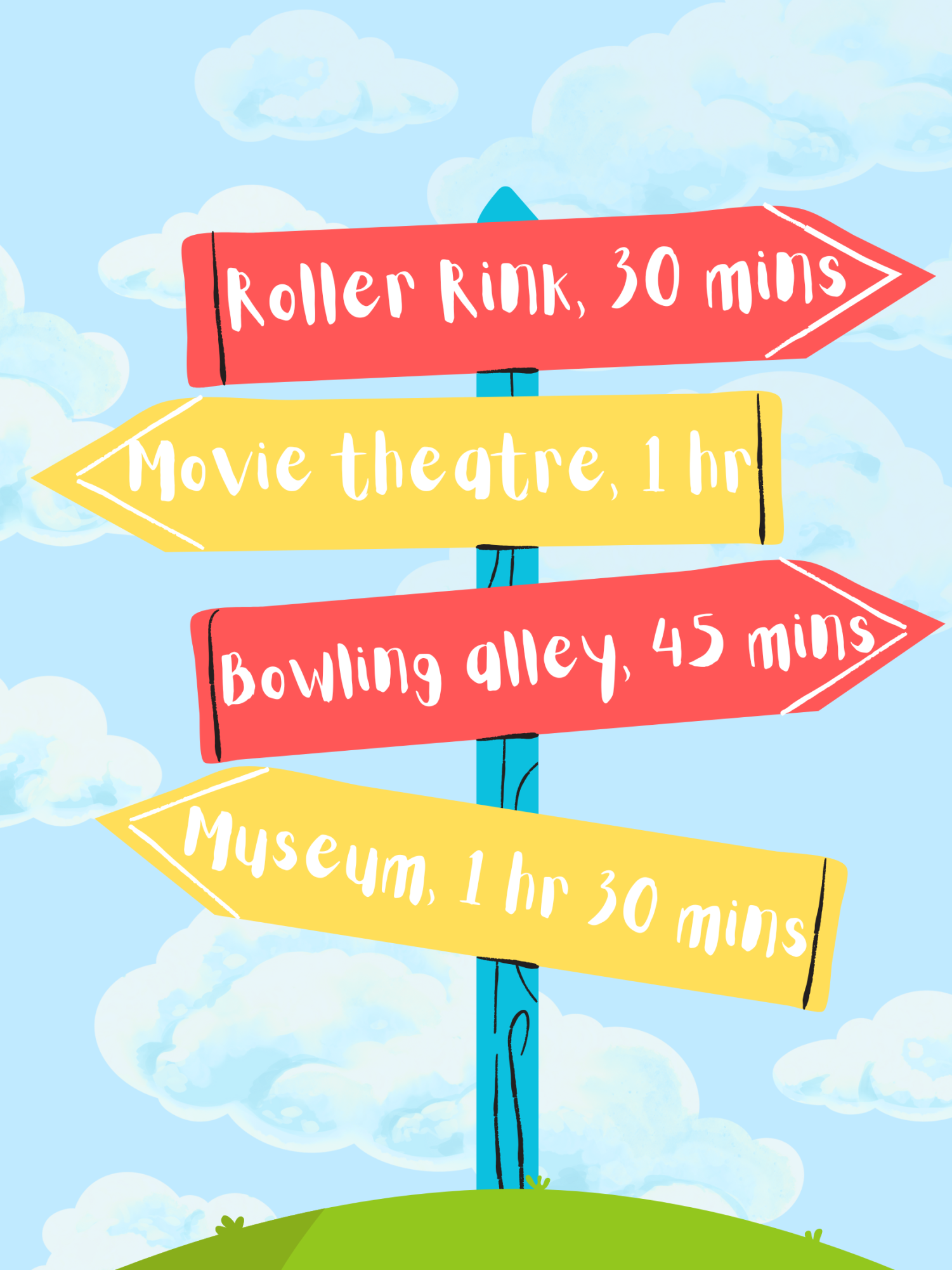 A sign that is placed in Londonderry depicts the closest recreation activities and how far it takes to travel to them from Londonderry. 
