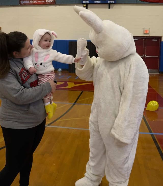 "Bunny meets bunny" in a cute moment inside the gym.
